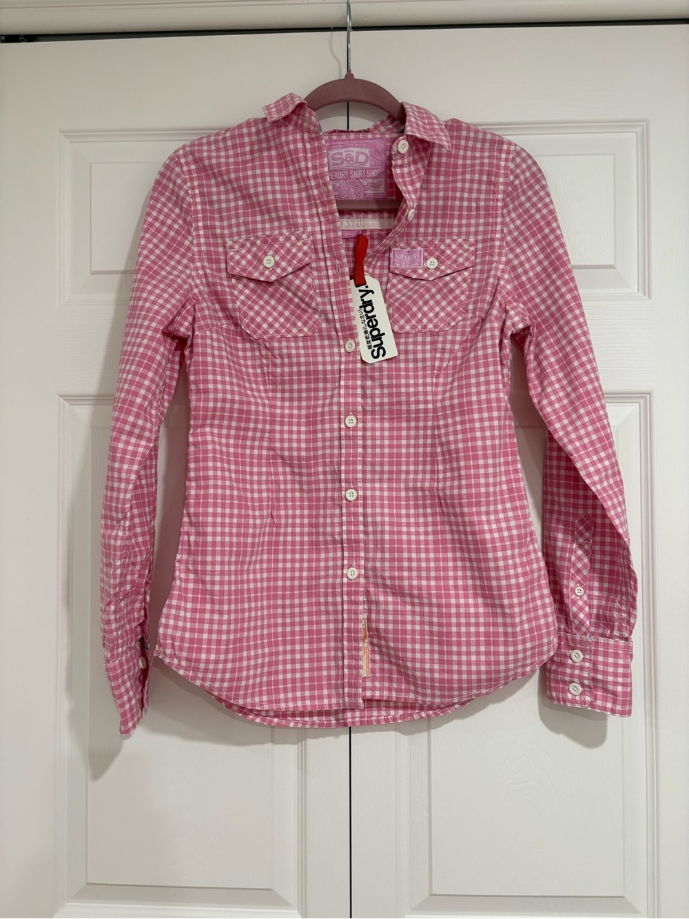 NWT Superdry Pink Gingham Button-Down Shirt